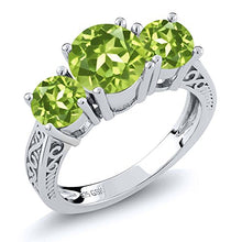 Load image into Gallery viewer, Gem Stone King Sterling Silver Round Green VS Peridot 3-Stone Women's Ring (2.35 Carat Gemstone Birthstone) (Size 7)