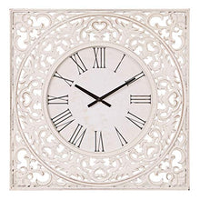 Load image into Gallery viewer, 24" Distressed White Ornate Wood Carved Wall Clock
