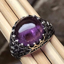 Load image into Gallery viewer, Natural Cabochan Amethyst 925 Solid Sterling Silver Men's Ring Size 9, 9.75, 10, 11, 11.75, 12, 13