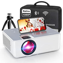 Load image into Gallery viewer, 1080P HD Projector, WiFi Projector Bluetooth Projector, FANGOR 230" Portable Movie Projector with Tripod, Home Theater Video Projector Compatible with HDMI, VGA, USB, Laptop, iOS & Android Smartphone