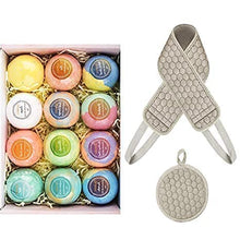 Load image into Gallery viewer, Exfoliating Back Scrubber for Shower and 12 Pcs Bath Bombs Gift Set Bundle for Her/Him
