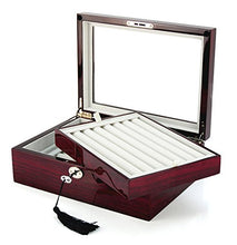 Load image into Gallery viewer, Large Cufflinks Box Storage Case | Mahogany Double Layer Cufflinks Lapel Pins Ring Holder | Double Decker Jewelry Cufflink Display Organizer with Glossy Piano Finish