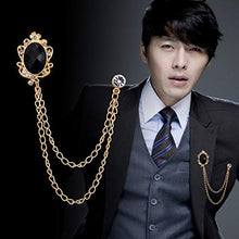 Load image into Gallery viewer, Huture 2 Packs Men's Gem Brooch Lapel Pin Badge Hanging Chains Collar Brooches Pin for Career Suit Tuxedo of Shirts Tie Hat Scarf for Boyfriend Father Birthday Gift, Gold Silver Black