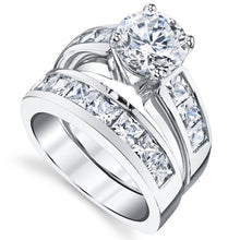 Load image into Gallery viewer, 2 Carats Sterling Silver Bridal Set Cubic Zirconia Engagement Wedding Ring Bands with Round and Princess Cut