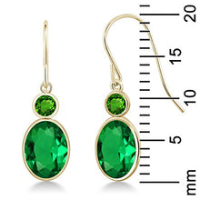 Load image into Gallery viewer, Gem Stone King 2.28 Ct Green Simulated Emerald Simulated Tsavorite 14K Yellow Gold Earrings