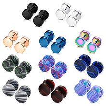 Load image into Gallery viewer, YADOCA 11 Pairs Stainless Steel Mens Womens Stud Earrings Set Ear Piercing Plugs Tunnel Fake Ear Gauge Barbell Screw Stud Flat Back 16G 18G