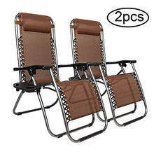 Load image into Gallery viewer, Goujxcy Outdoor Folding Chairs,Outdoor Lounge Patio Chairs with Pillow and Utility Tray Adjustable Folding Recliner for Deck,Patio,Beach,Yard Pack 2,Brown