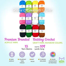 Load image into Gallery viewer, Acrylic Yarn Skeins Large 1.76 Ounce(50g) Each – 12 Multicolor Knitting and Crochet Yarn Bulk – Starter Kit for Colorful Craft - 7 Ebooks with Yarn Patterns - by Mira HandCrafts