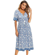 Load image into Gallery viewer, Arach&Cloz Women's Boho Tie Neck Printed Short Sleeve Floral Summer Loose Tassels Casual Midi Dress with Pockets (Floral02,XL)