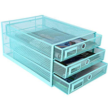 Load image into Gallery viewer, Exerz Desk Organizer Wire Mesh 3 Tier Sliding Drawers Paper Sorter/Multifunctional/Premium Solid Construction for Letters, Documents, Mail, Files, Paper, Kids' Art Supplies (Turquoise/Blue/Teal)