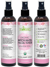 Load image into Gallery viewer, Organic Rosewater Witch Hazel Toner I 8 oz I Soothing Rose Toner, Witch Hazel Face Mist with Rosewater, For Dry and Sensitive Skin, Cruelty-Free and Vegan Facial Toner (Rosewater)