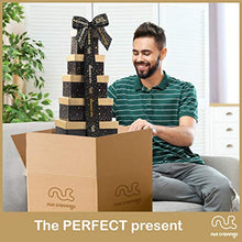 Load image into Gallery viewer, Happy Birthday Tower Gift Basket, Gourmet Nuts & Dried Fruits + Black Ribbon (12 Assortments) Arrangement Platter, Care Package Variety, Healthy Food Tray, Kosher Snack Box for Women Men Adults
