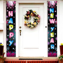 Load image into Gallery viewer, Pack of 2, Neon Happy New Year Banner - 72x12 Inch, New Year Door Sign | New Years Eve Party Supplies 2023 | Happy New Year Backdrop | New Year Door Banner 2023 for Happy New Year Decorations 2023