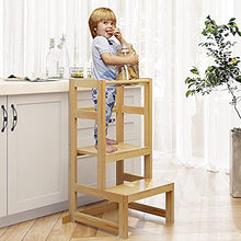 Load image into Gallery viewer, AMBIRD Toddler Step Stool, 3 Adjustable Height Kitchen Step Stool for 18-48 Months Kids, Wooden Toddler Kitchen Stool with Rail & Non-Slip Mat for Kitchen & Bathroom Sink (Natural Color)