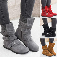 Load image into Gallery viewer, Women's Winter Snow Boots Zipper Buckles Strap Warm Ankle Mid Flat Boot (Black, 8)