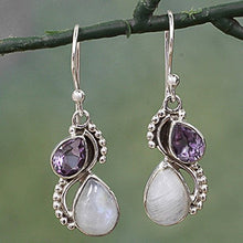Load image into Gallery viewer, NOVICA Multi-Gem Rainbow Moonstone .925 Sterling Silver Dangle Earrings, Two Teardrops'