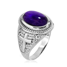 Load image into Gallery viewer, Sterling Silver Purple Amethyst February Birthstone Cross Ring (8)