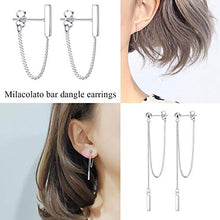 Load image into Gallery viewer, Milacolato 2Pairs Minimalist Tiny Bar Earrings with Threader Chain Sterling Silver Dangle Chain Earrings for Women