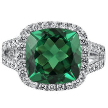 Load image into Gallery viewer, 6.50 Carats Cushion Cut Simulated Emerald Ring Sterling Silver Size 5
