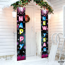 Load image into Gallery viewer, Pack of 2, Neon Happy New Year Banner - 72x12 Inch, New Year Door Sign | New Years Eve Party Supplies 2023 | Happy New Year Backdrop | New Year Door Banner 2023 for Happy New Year Decorations 2023
