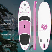 Load image into Gallery viewer, Crew Axel Inflatable Stand Up Paddle Board (6” Thick) Non Slip SUP W Premium Backpack, 3 Fins, Floating Paddle, Pump, & Leash (10’ x 30” x 6”) Light Weight (17lb) Wide Stance Kids & Adults (Pink)
