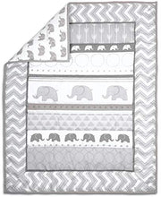 Load image into Gallery viewer, The Peanutshell Elephant Walk Crib Bedding Set | 3 Piece Unisex Nursery Set | Crib Quilt, Crib Sheet, Crib Skirt Included