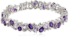 Load image into Gallery viewer, Sterling Silver Genuine Amethyst and White Topaz Tonal Gemstone Bracelet, 7.25"