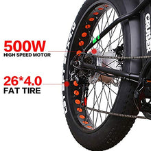 Load image into Gallery viewer, NAKTTO 26" 500W Electric Bicycle Fat Tire Mountain EBike 6 Speeds Gear, Removable 48V12A Lithium Battery Smart Multi Function LED Display - with 48V12A Lithium Battery