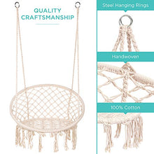 Load image into Gallery viewer, Best Choice Products Handwoven Cotton Macramé Hammock Hanging Chair Swing for Indoor & Outdoor Use w/Backrest, Fringe Tassels, 265 Pound Capacity - Beige