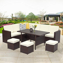Load image into Gallery viewer, Wisteria Lane Patio Furniture Set,7 PCS Outdoor Conversation Set All Weather Wicker Sectional Sofa Couch Dining Table Chair with Ottoman,Ivory