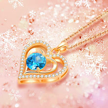 Load image into Gallery viewer, Forever Love Heart Pendant Blue March December Birthstone Necklaces for Women 925 Sterling Silver Rose Gold Valentine's Day Jewelry Gifts for Wife Girlfriend Her Mom for Anniversary Birthday