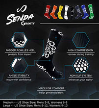 Load image into Gallery viewer, SENDA Gravity Performance Grip Socks with Non-Slip Technology, Soccer, Running, Basketball, Crew Length, Blue/White, Medium (US Men 5-8, Women 6-9)