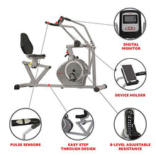 Load image into Gallery viewer, Sunny Health & Fitness Magnetic Recumbent Exercise Bike, 350lb High Weight Capacity, Cross Training, Arm Exercisers, Monitor, Pulse Rate Monitoring | SF-RB4708