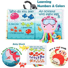 Load image into Gallery viewer, Fish Soft Cloth Book, Crinkle Baby Books Toys Shark Tails Soft Activity Early Education Toy for Babies,Toddlers,Infants,Kids, Teether Ring,Teething Baby Book Baby Shark,Octopus, Ocean Sea Animal Books