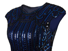 Load image into Gallery viewer, Vijiv 1920s Vintage Inspired Sequin Embellished Fringe Long Gatsby Flapper Dress,Large,Blue