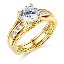 Load image into Gallery viewer, TWJC 14k Yellow Gold Solid Engagement Ring & Wedding Band Set - Size 7.5