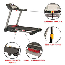Load image into Gallery viewer, Sunny Health & Fitness Electric Folding Treadmill with LCD and Pulse Monitor, 265 LB Max Weight, Tablet Holder, Bluetooth Speakers and USB Charging - SF-T7917,Black