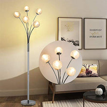 Load image into Gallery viewer, Modern Globe LED Floor Lamps for Living Room-DLLT Standing Lamps with 5 Lights for Bedroom, Tall Pole Tree Accent Lighting for Mid Century, Contemporary Home, G9 Bulb(Not Included) Glass Shade Silver