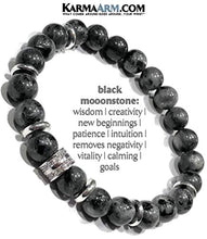 Load image into Gallery viewer, Mens Bracelets Beaded Meditation Stretch Mantra Reiki Healing Energy BoHo Chakra Wrap Yoga Jewelry & Gemstone Womens Love Gifts DRIVE: Black Moonstone Labradorite | CZ Diamond Pave Gifts For Him (7.5)