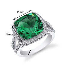 Load image into Gallery viewer, 6.50 Carats Cushion Cut Simulated Emerald Ring Sterling Silver Size 5