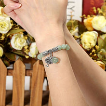 Load image into Gallery viewer, Top Plaza Stretch Green Aventurine Tree of Life Lucky Stone Bracelet Reiki Healing Crystal Gemstone Dangle Charms Pendant Birthstone Bracelet(6.2")