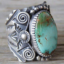 Load image into Gallery viewer, Wenbin 925 Sterling Silver Ring Delberto Climbing Oval Cut Natural Turquoise Bridal Ring Women's Ring Size 6-10 (US Code 10)