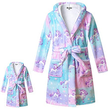 Load image into Gallery viewer, Matching Girls&Doll Robe Kids Bathrobes American Girl Plush Fleece Unicorn Pajamas,Size 6 7