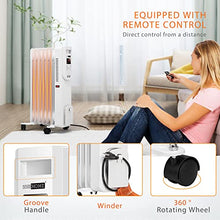 Load image into Gallery viewer, VIVOHOME 1500W Oil Filled Radiator Heater with Remote Control, Electric Portable Heater with Adjustable Thermostat and 24-Hours Timer, White