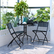 Load image into Gallery viewer, Giantex 3 Pcs Bistro Set Garden Backyard Round Table Folding Chairs, with Rust-Proof Steel Frames & Reinforced Glass Design Outdoor Patio Furniture, Black