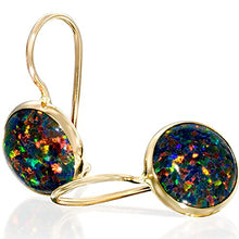 Load image into Gallery viewer, 14K Solid Yellow Gold Fire Black Opal Dainty Earrings For Women; Libra October Birthstone Round Black Stone Earrings; Handmade Jewelry For Classy Women & Wedding Jewelry
