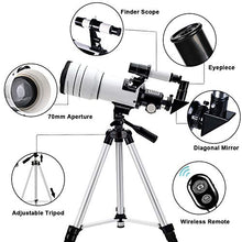 Load image into Gallery viewer, ToyerBee Telescope for Kids &Adults &Beginners,70mm Aperture 300mm Astronomical Refractor Telescope(15X-150X),Portable Travel Telescope with an Adjustable Tripod,A Phone Adapter&A Wireless Remote
