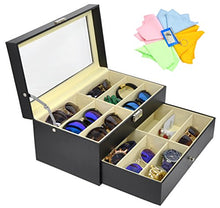Load image into Gallery viewer, ADTL 3 Gifts for Free 12 Grids Double-Layer Black PU Leather Organizer Sunglass Eyewear Storage Box