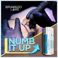 Load image into Gallery viewer, Bravado Labs Lidocaine Spray - Topical Anesthetic Spray - 5% Lidocaine Numb Spray on Tattoo, Wax and Throat to Stop Ache. Best Pain Relief Numbing Spray for Tattoos and Waxing, Extra Strength (1oz)