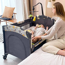 Load image into Gallery viewer, SKIH 5 in 1 Baby Bedside Sleeper, Baby Bassinet, Bedside Cribs with Toys & Music Box, Mattress, Foldable Baby Playard, Portable Travel Crib for Girl Boy Infant Newborn (Grey)